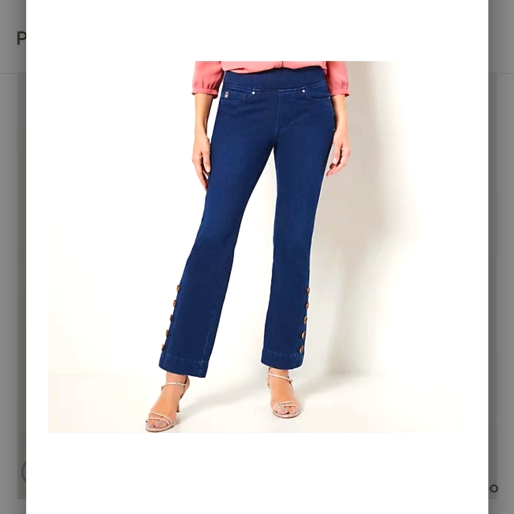 QVC Belle By Kim Gravel Flexibelle Flare Jean w/ Horn Buttons Dark Indigo Plus26
